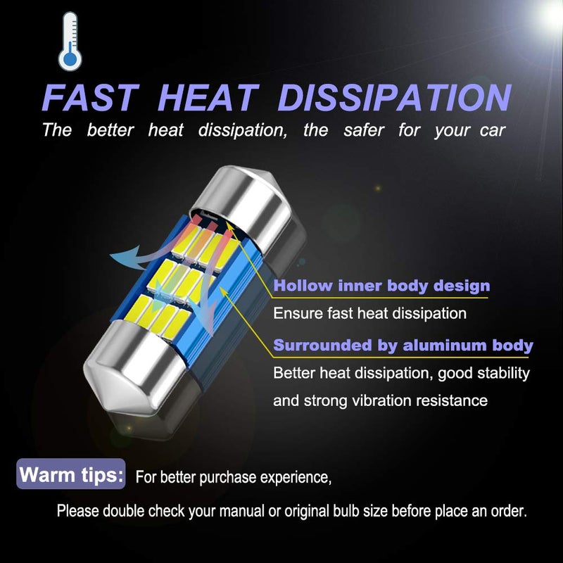 XINYANG 2PCS DE3175 Festoon LED Car Bulb 31mm 1.22in Canbus No Error Extremely Bright 12SMD 4014 Chipsets DE3021 LED Lamp for License Plate Dome Map Door Courtesy Lights,White - Image 5